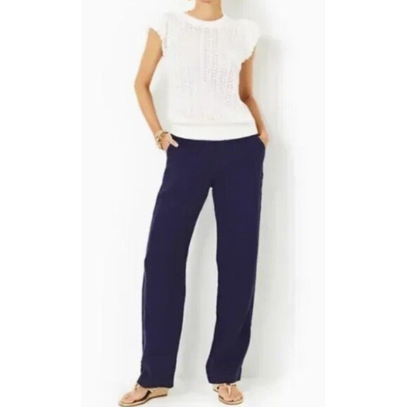 Lilly Pulitzer Breeta Linen Trousers True Navy Size 16 Style #013056 NWT - Picture 8 of 8